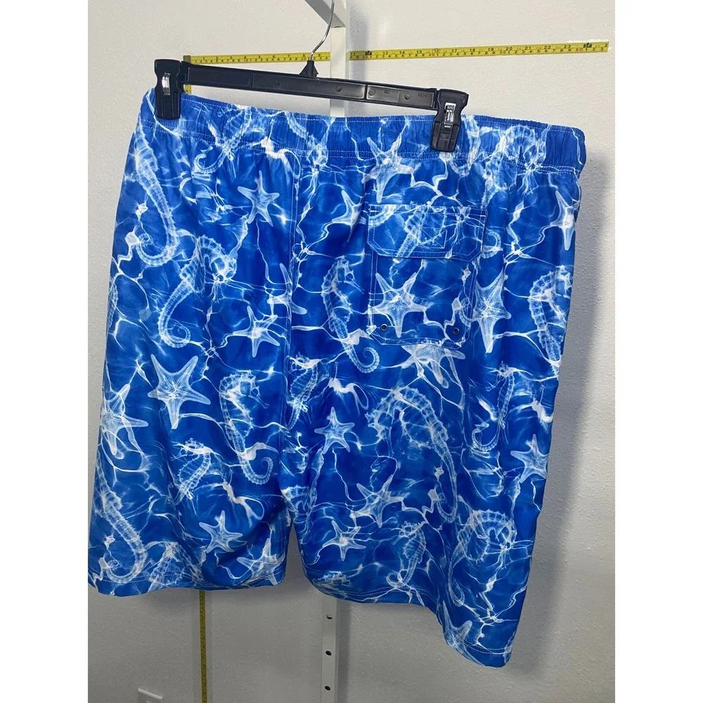 Caribbean Swimwear Men 4XB Swim Trunks Blue White Seahorse Starfish Big and Tall